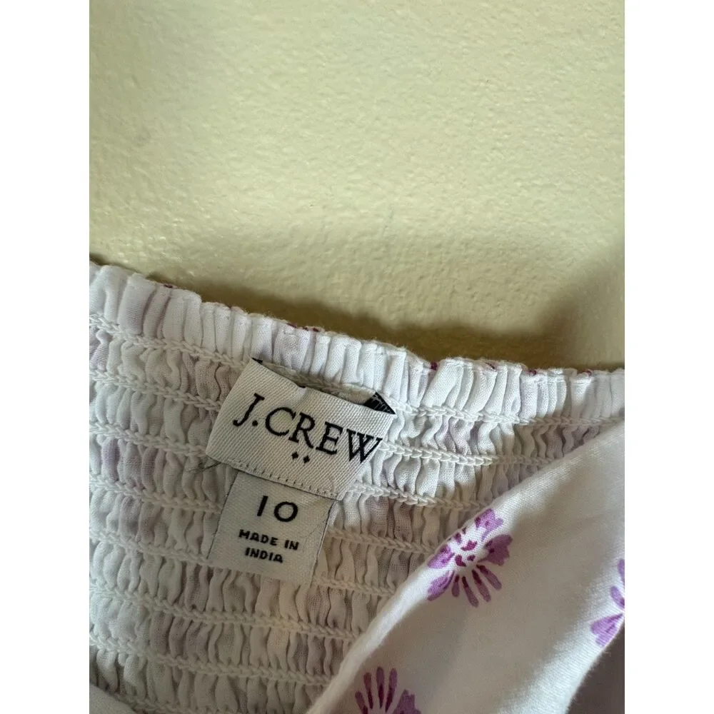 J. Crew Dress, White with purple flowers, floral, 100% Cotton